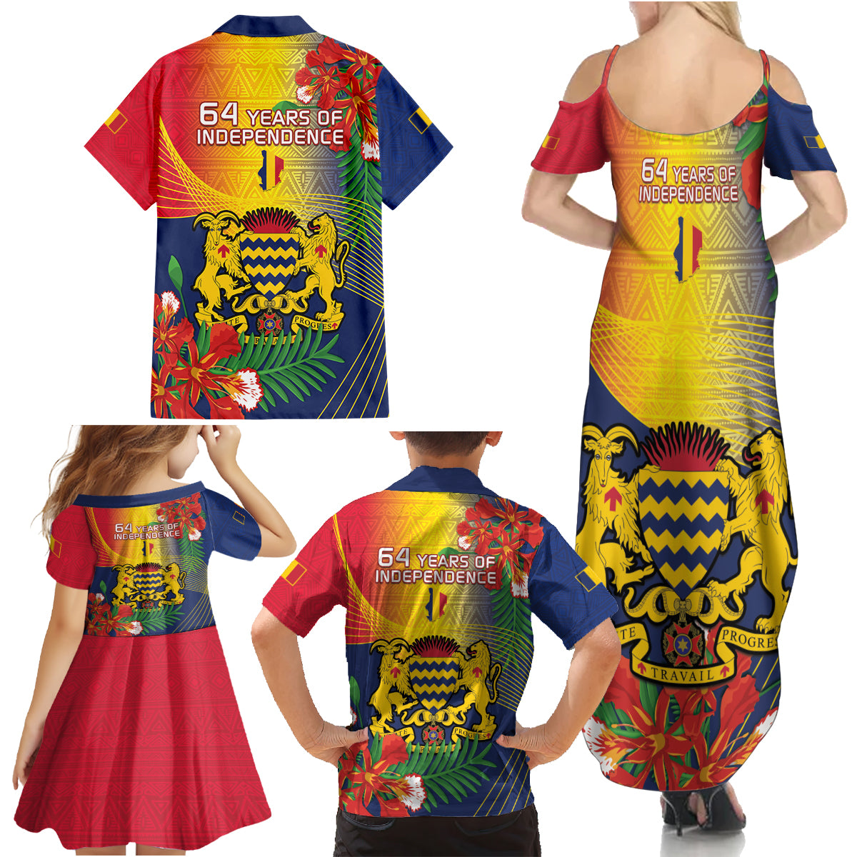 Chad Independence Day Family Matching Summer Maxi Dress and Hawaiian Shirt Happy 64 Years Of Independence - Wonder Print Shop