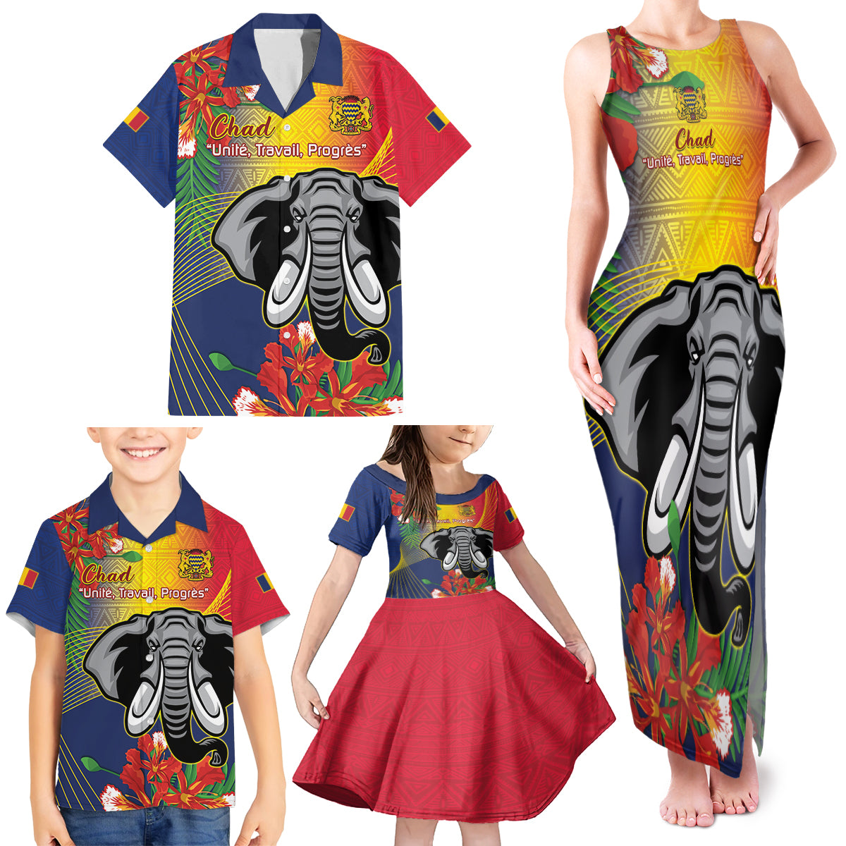 Chad Independence Day Family Matching Tank Maxi Dress and Hawaiian Shirt Happy 64 Years Of Independence - Wonder Print Shop
