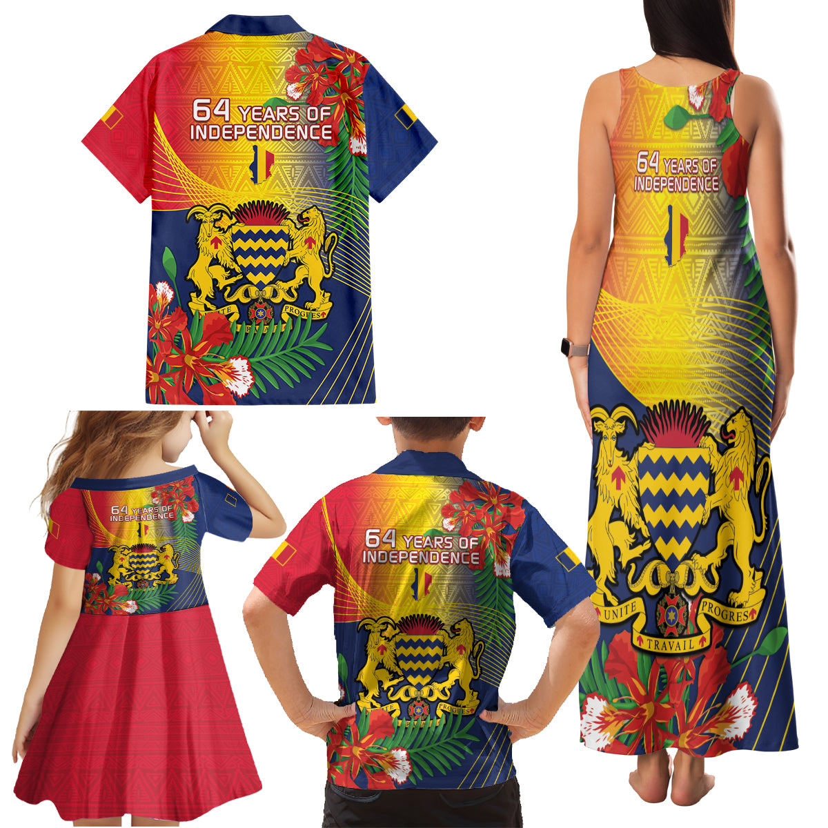 Chad Independence Day Family Matching Tank Maxi Dress and Hawaiian Shirt Happy 64 Years Of Independence - Wonder Print Shop