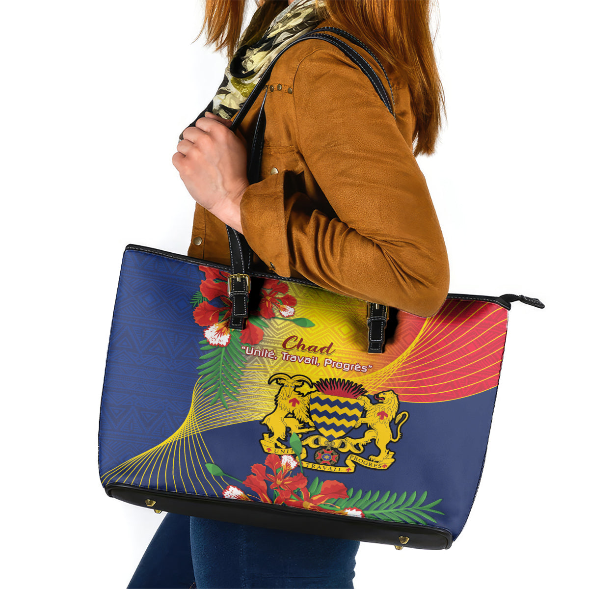 Chad Independence Day Leather Tote Bag Happy 64 Years Of Independence - Wonder Print Shop