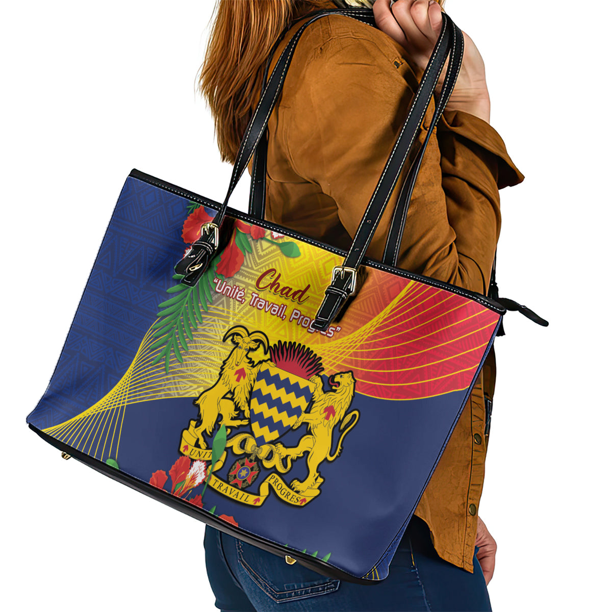 Chad Independence Day Leather Tote Bag Happy 64 Years Of Independence - Wonder Print Shop