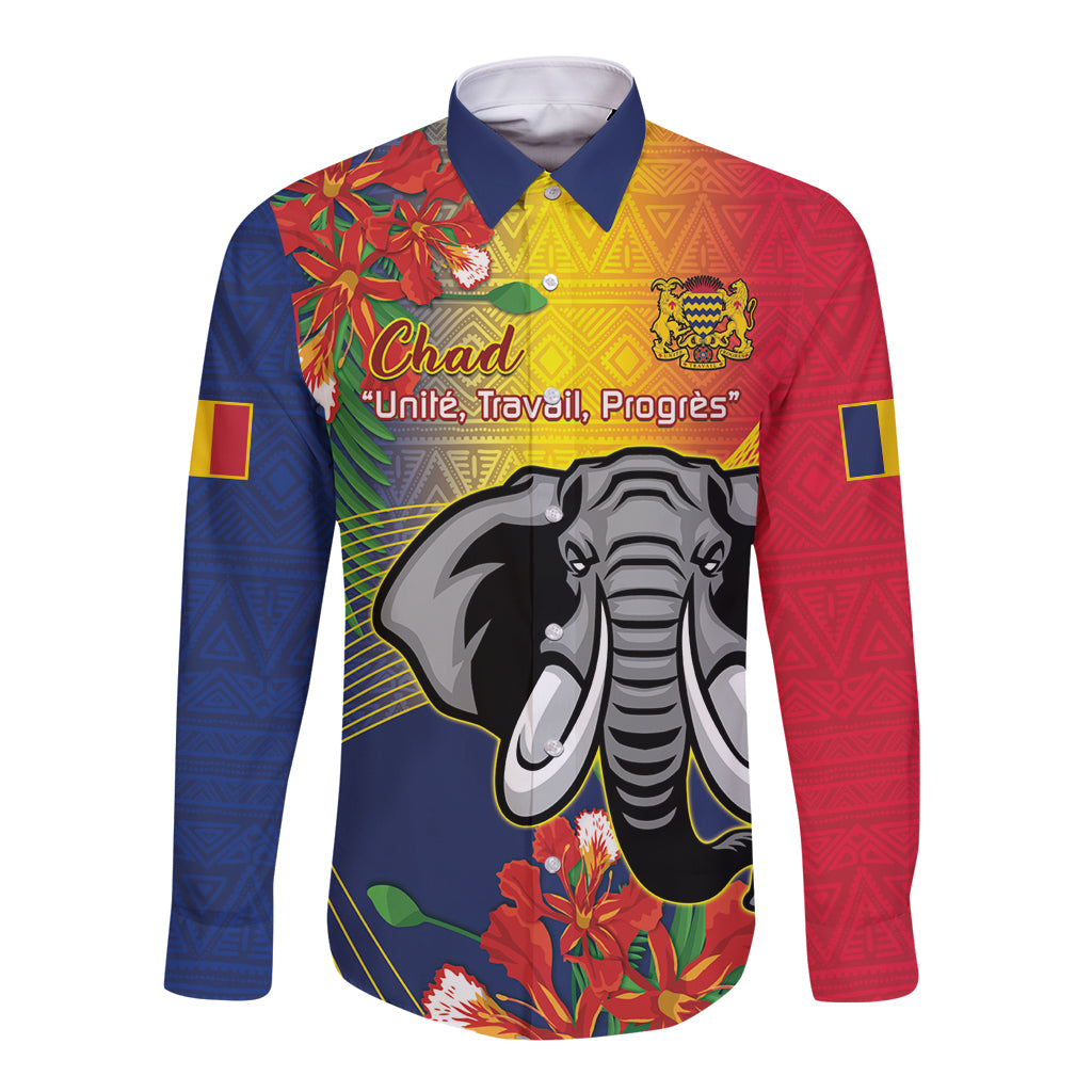 Chad Independence Day Long Sleeve Button Shirt Happy 64 Years Of Independence - Wonder Print Shop