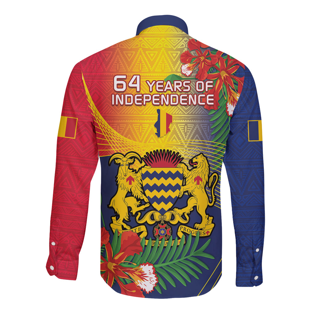 Chad Independence Day Long Sleeve Button Shirt Happy 64 Years Of Independence - Wonder Print Shop