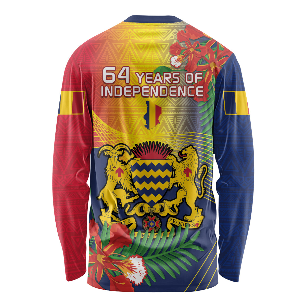 Chad Independence Day Long Sleeve Shirt Happy 64 Years Of Independence - Wonder Print Shop
