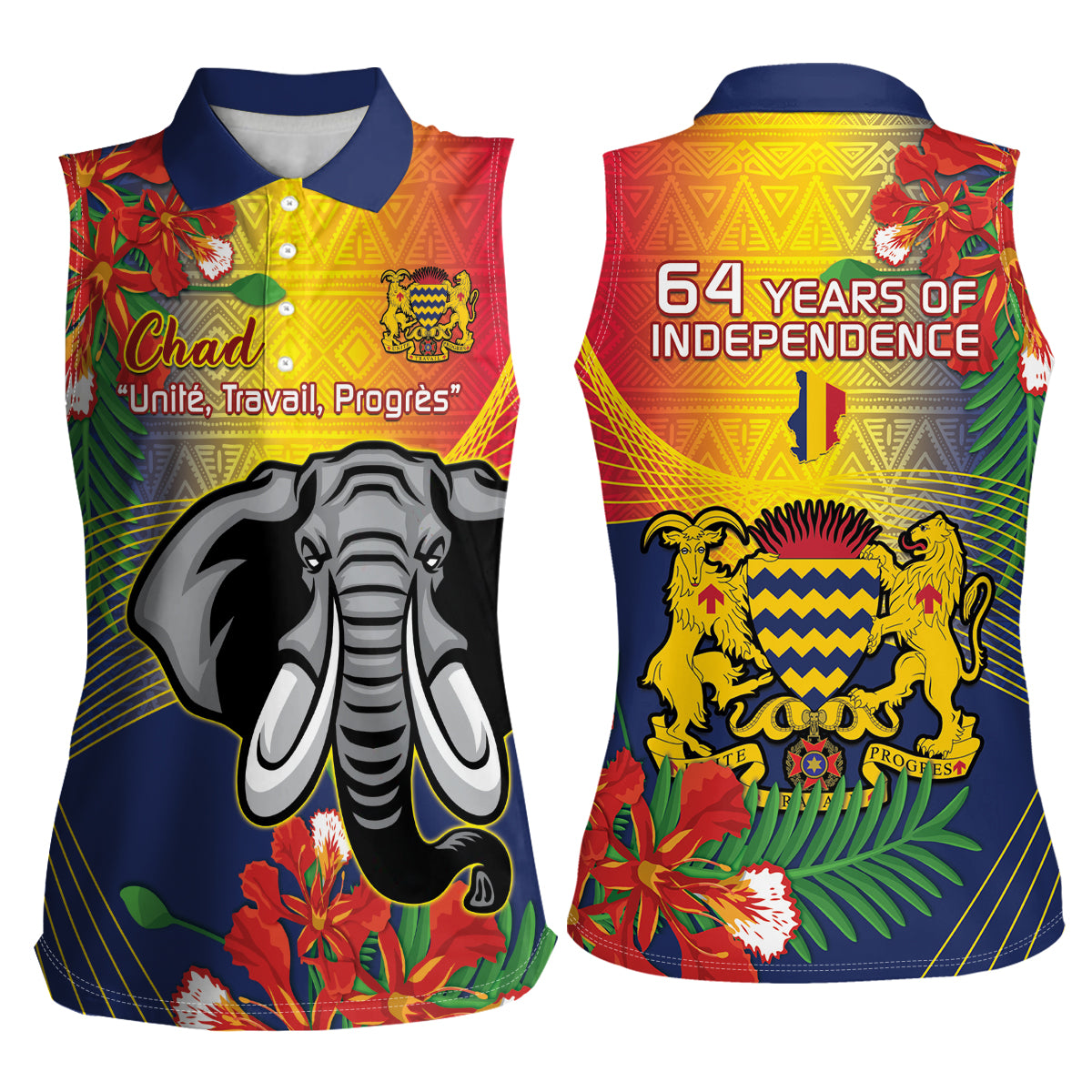 Chad Independence Day Women Sleeveless Polo Shirt Happy 64 Years Of Independence - Wonder Print Shop