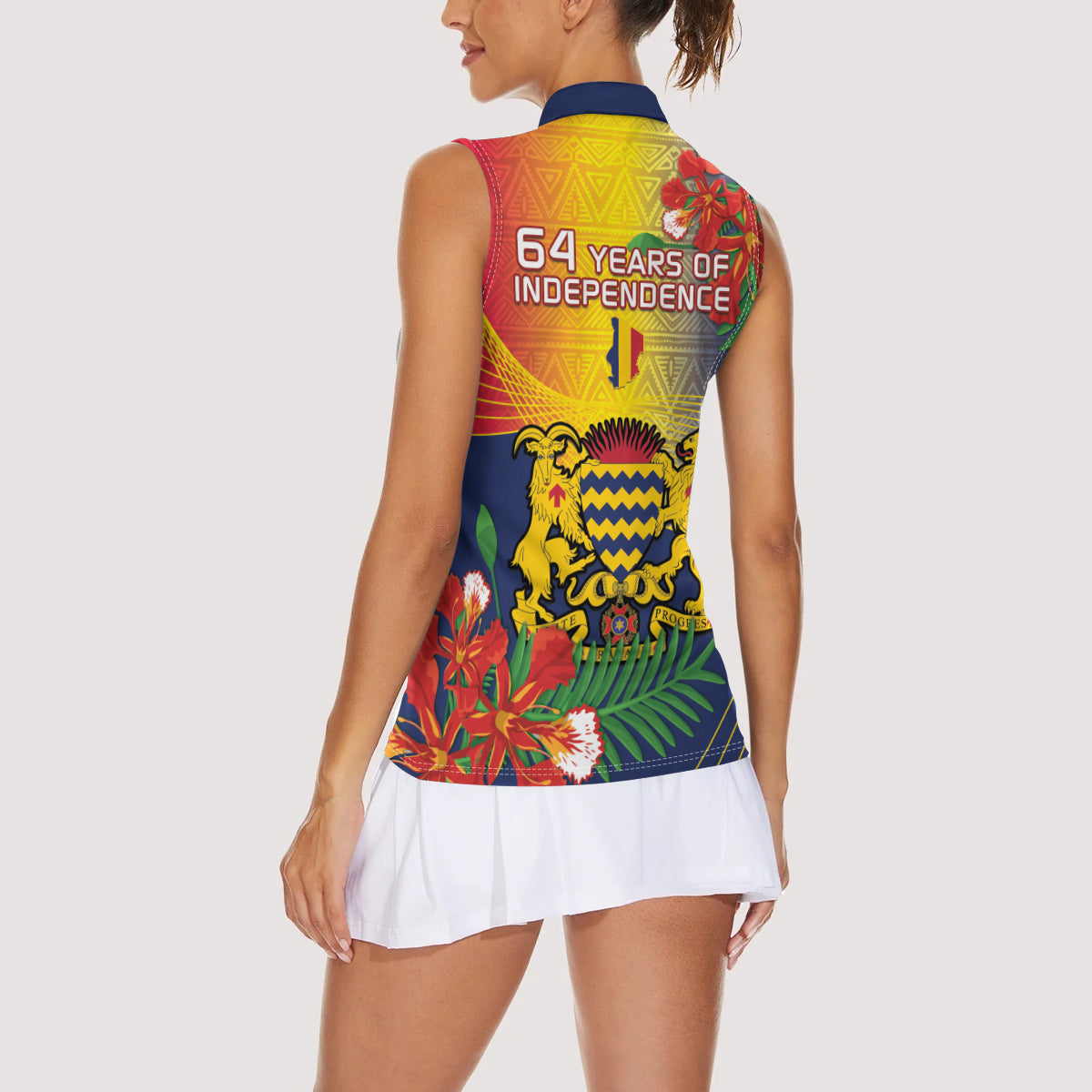 Chad Independence Day Women Sleeveless Polo Shirt Happy 64 Years Of Independence - Wonder Print Shop