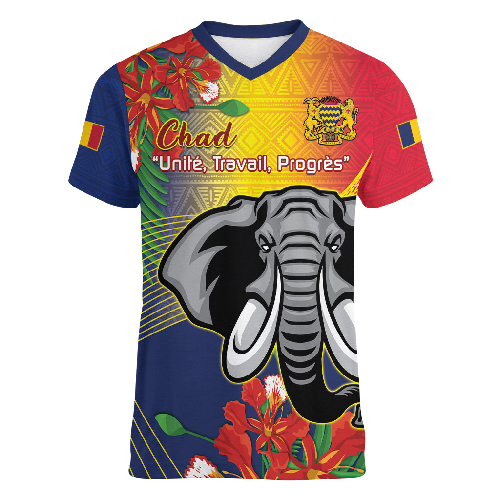 Chad Independence Day Women V-Neck T-Shirt Happy 64 Years Of Independence - Wonder Print Shop