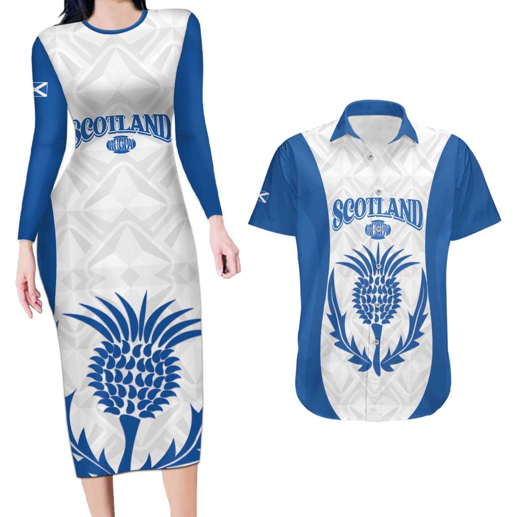 Scotland Rugby 2025 Custom Couples Matching Long Sleeve Bodycon Dress and Hawaiian Shirt Come On Thistle