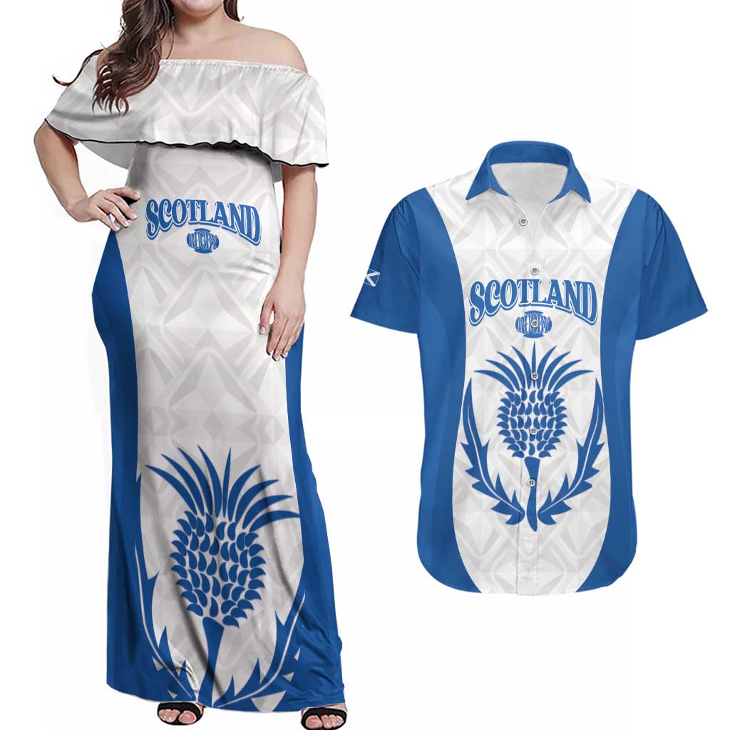Scotland Rugby 2025 Custom Couples Matching Off Shoulder Maxi Dress and Hawaiian Shirt Come On Thistle