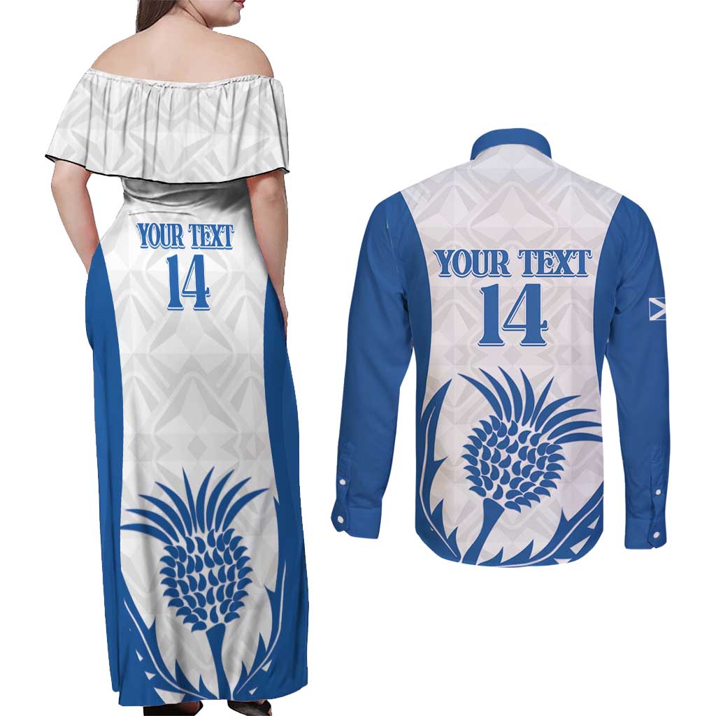 Scotland Rugby 2025 Custom Couples Matching Off Shoulder Maxi Dress and Long Sleeve Button Shirt Come On Thistle