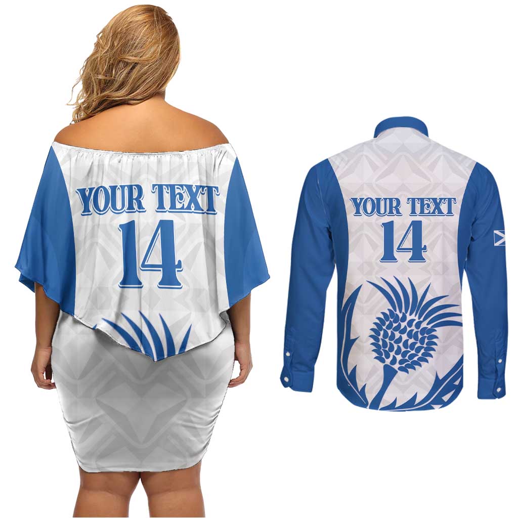 Scotland Rugby 2025 Custom Couples Matching Off Shoulder Short Dress and Long Sleeve Button Shirt Come On Thistle