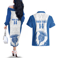 Scotland Rugby 2025 Custom Couples Matching Off The Shoulder Long Sleeve Dress and Hawaiian Shirt Come On Thistle