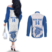 Scotland Rugby 2025 Custom Couples Matching Off The Shoulder Long Sleeve Dress and Long Sleeve Button Shirt Come On Thistle