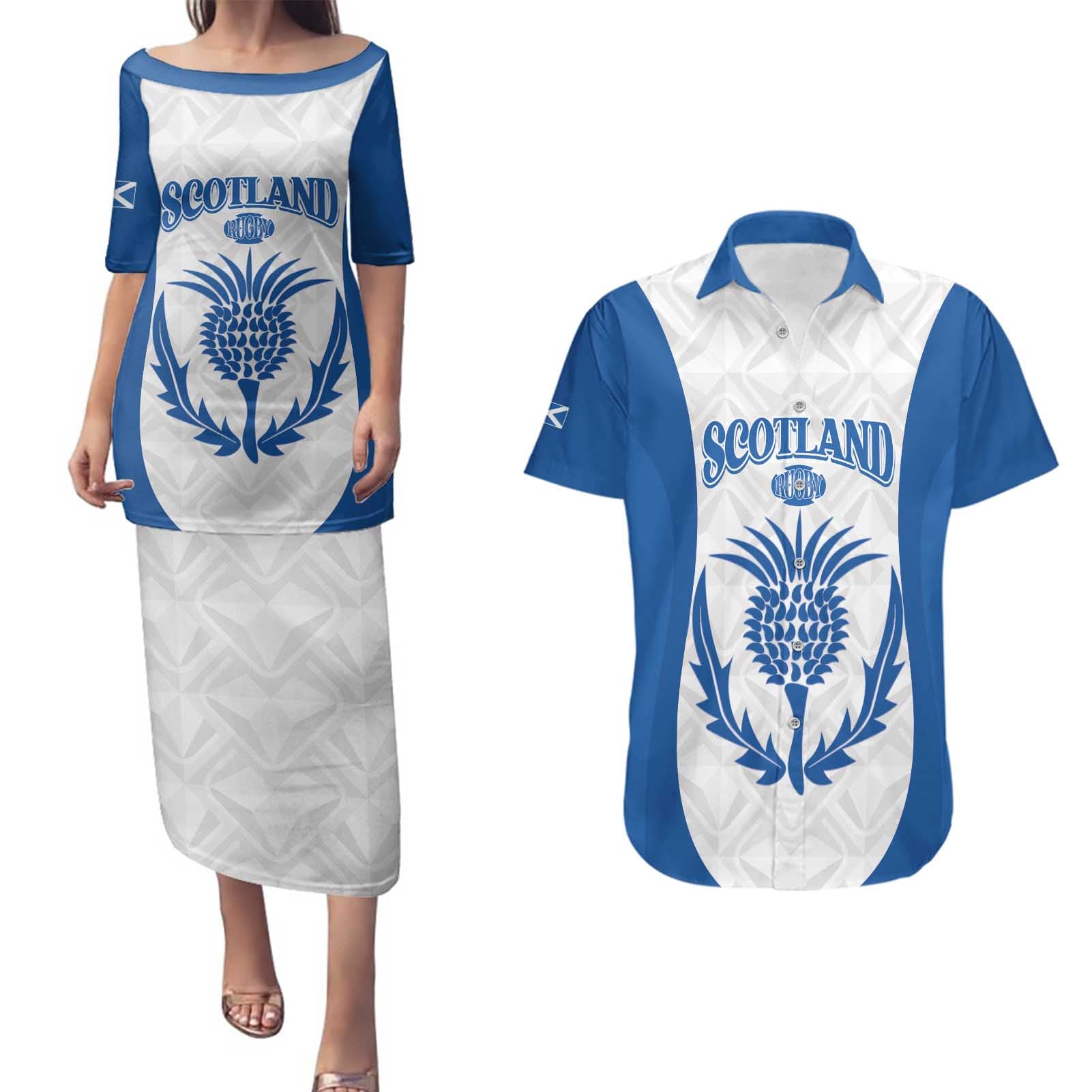 Scotland Rugby 2025 Custom Couples Matching Puletasi and Hawaiian Shirt Come On Thistle