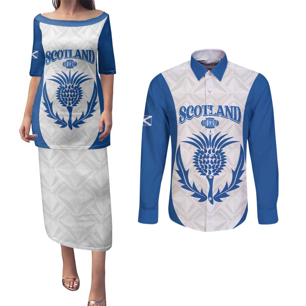 Scotland Rugby 2025 Custom Couples Matching Puletasi and Long Sleeve Button Shirt Come On Thistle