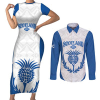 Scotland Rugby 2025 Custom Couples Matching Short Sleeve Bodycon Dress and Long Sleeve Button Shirt Come On Thistle
