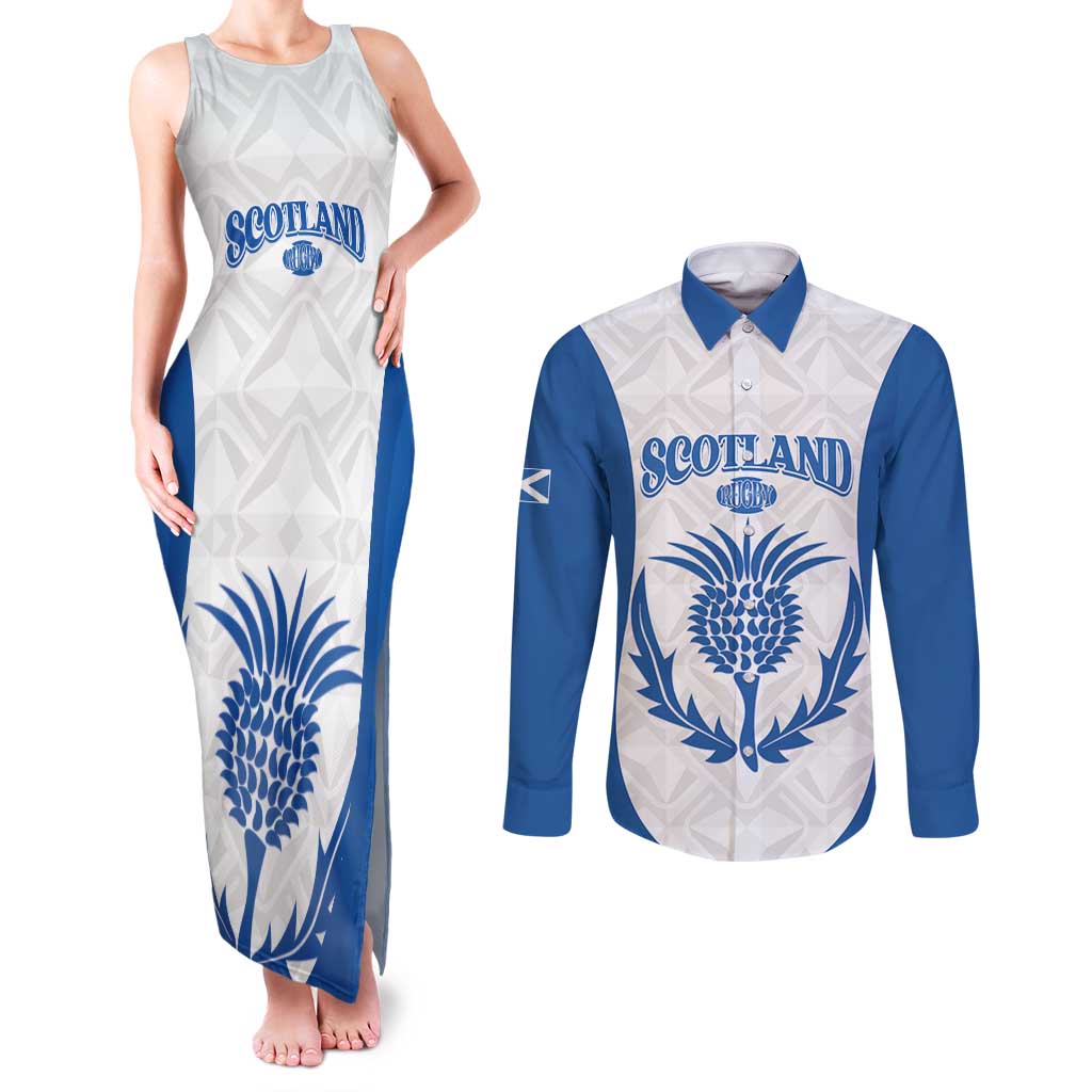 Scotland Rugby 2025 Custom Couples Matching Tank Maxi Dress and Long Sleeve Button Shirt Come On Thistle