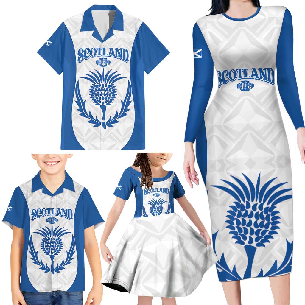 Scotland Rugby 2025 Custom Family Matching Long Sleeve Bodycon Dress and Hawaiian Shirt Come On Thistle