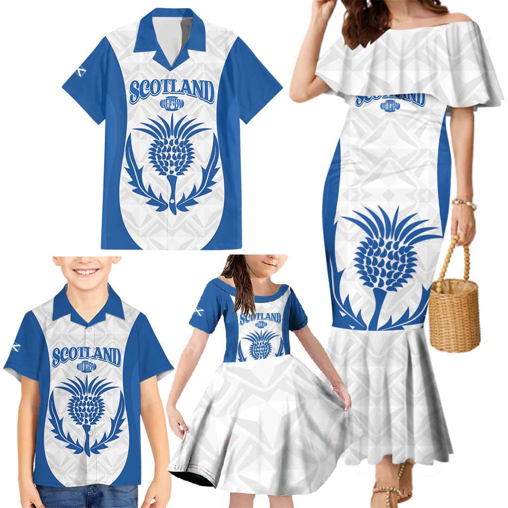 Scotland Rugby 2025 Custom Family Matching Mermaid Dress and Hawaiian Shirt Come On Thistle