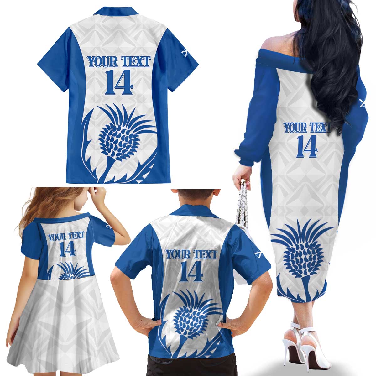 Scotland Rugby 2025 Custom Family Matching Off The Shoulder Long Sleeve Dress and Hawaiian Shirt Come On Thistle