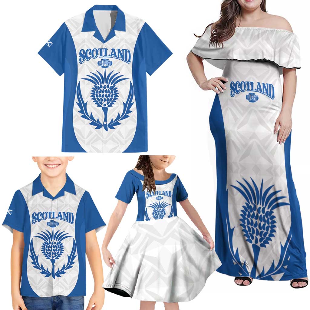 Scotland Rugby 2025 Custom Family Matching Off Shoulder Maxi Dress and Hawaiian Shirt Come On Thistle