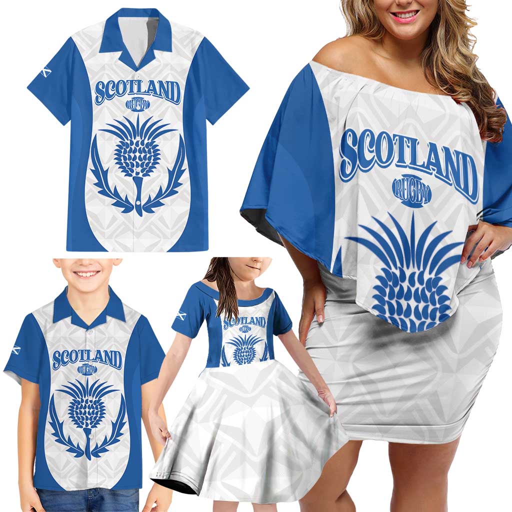 Scotland Rugby 2025 Custom Family Matching Off Shoulder Short Dress and Hawaiian Shirt Come On Thistle