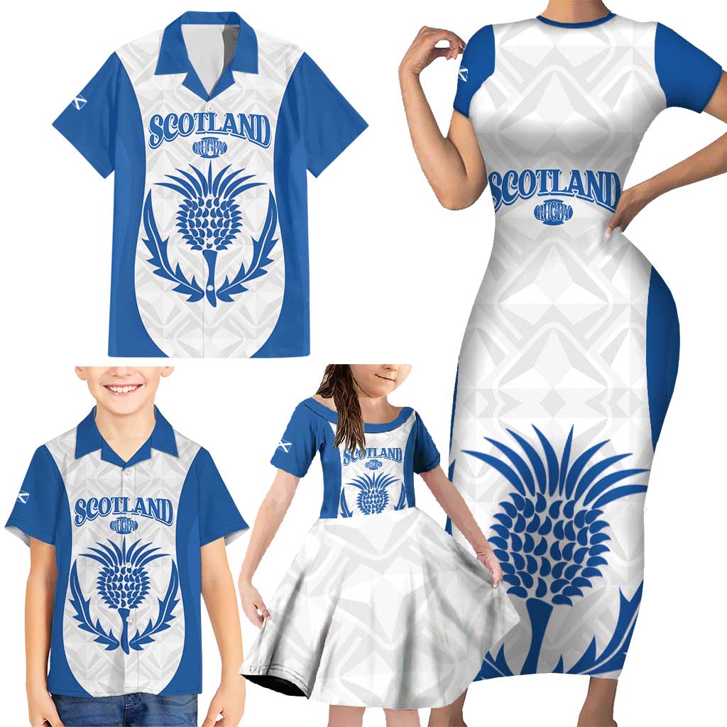 Scotland Rugby 2025 Custom Family Matching Short Sleeve Bodycon Dress and Hawaiian Shirt Come On Thistle