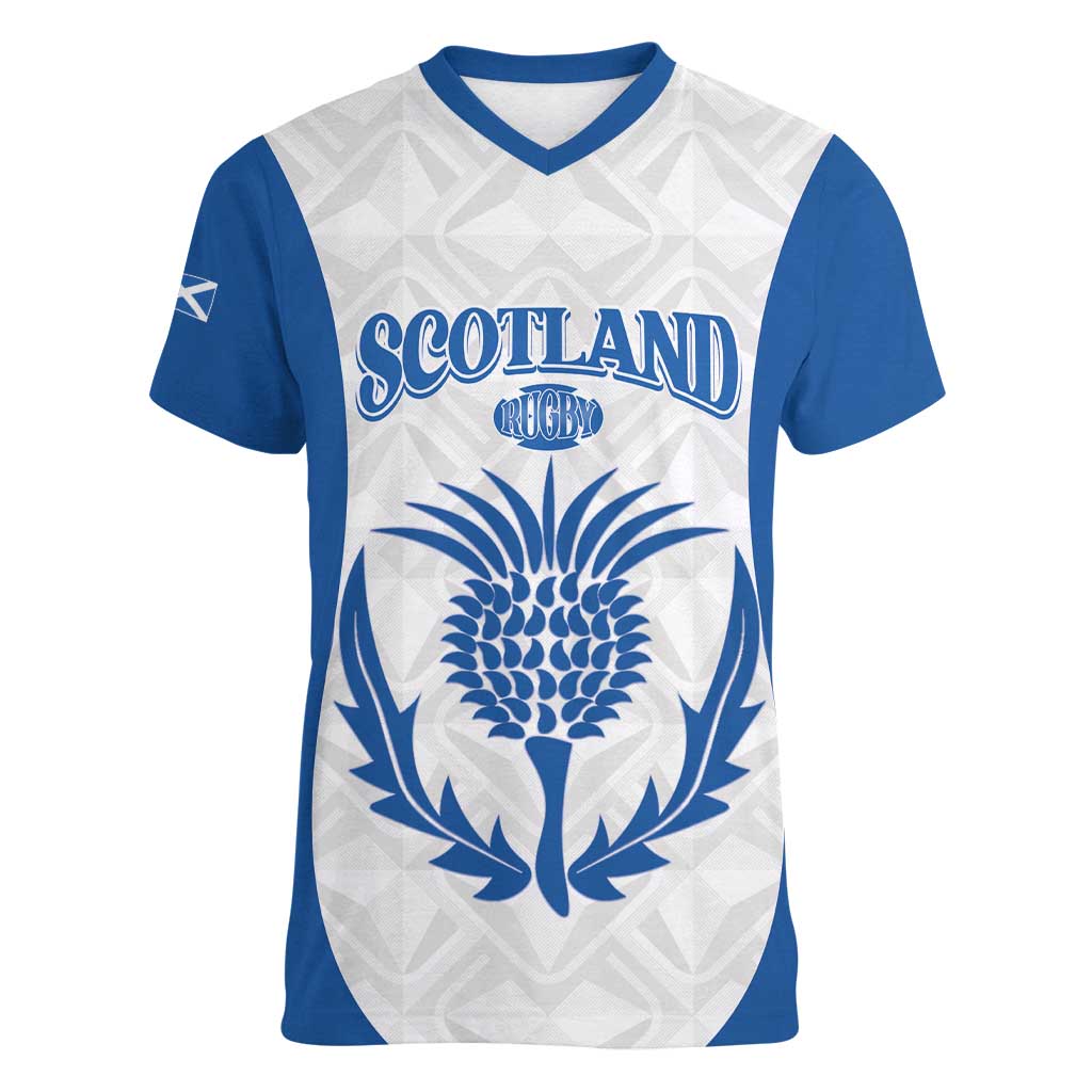 Scotland Rugby 2025 Custom Women V-Neck T-Shirt Come On Thistle