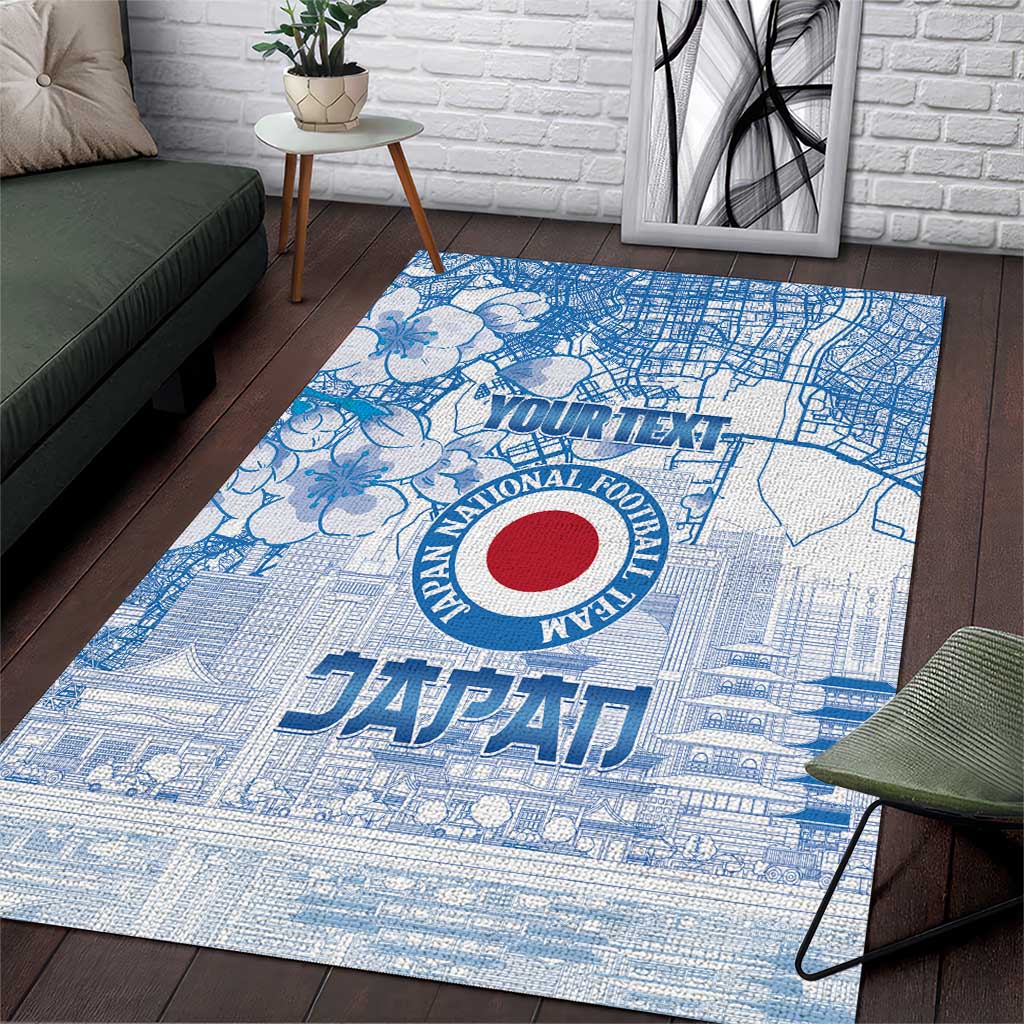 Custom Japan Football Area Rug Go Samurai Blue Sakura Tokyo Style