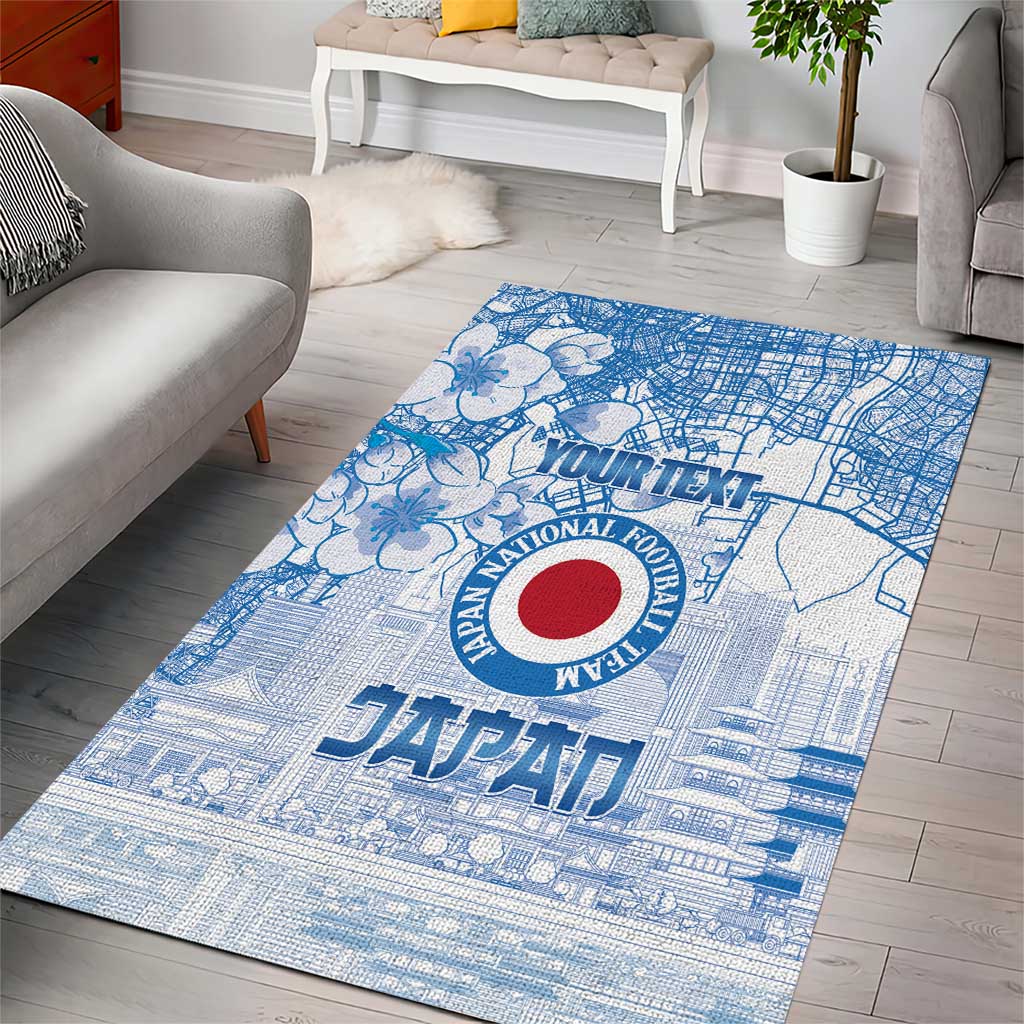 Custom Japan Football Area Rug Go Samurai Blue Sakura Tokyo Style