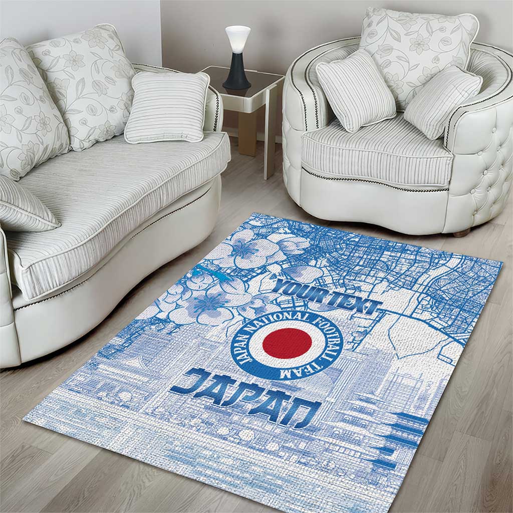 Custom Japan Football Area Rug Go Samurai Blue Sakura Tokyo Style