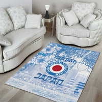 Custom Japan Football Area Rug Go Samurai Blue Sakura Tokyo Style