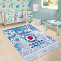 Custom Japan Football Area Rug Go Samurai Blue Sakura Tokyo Style