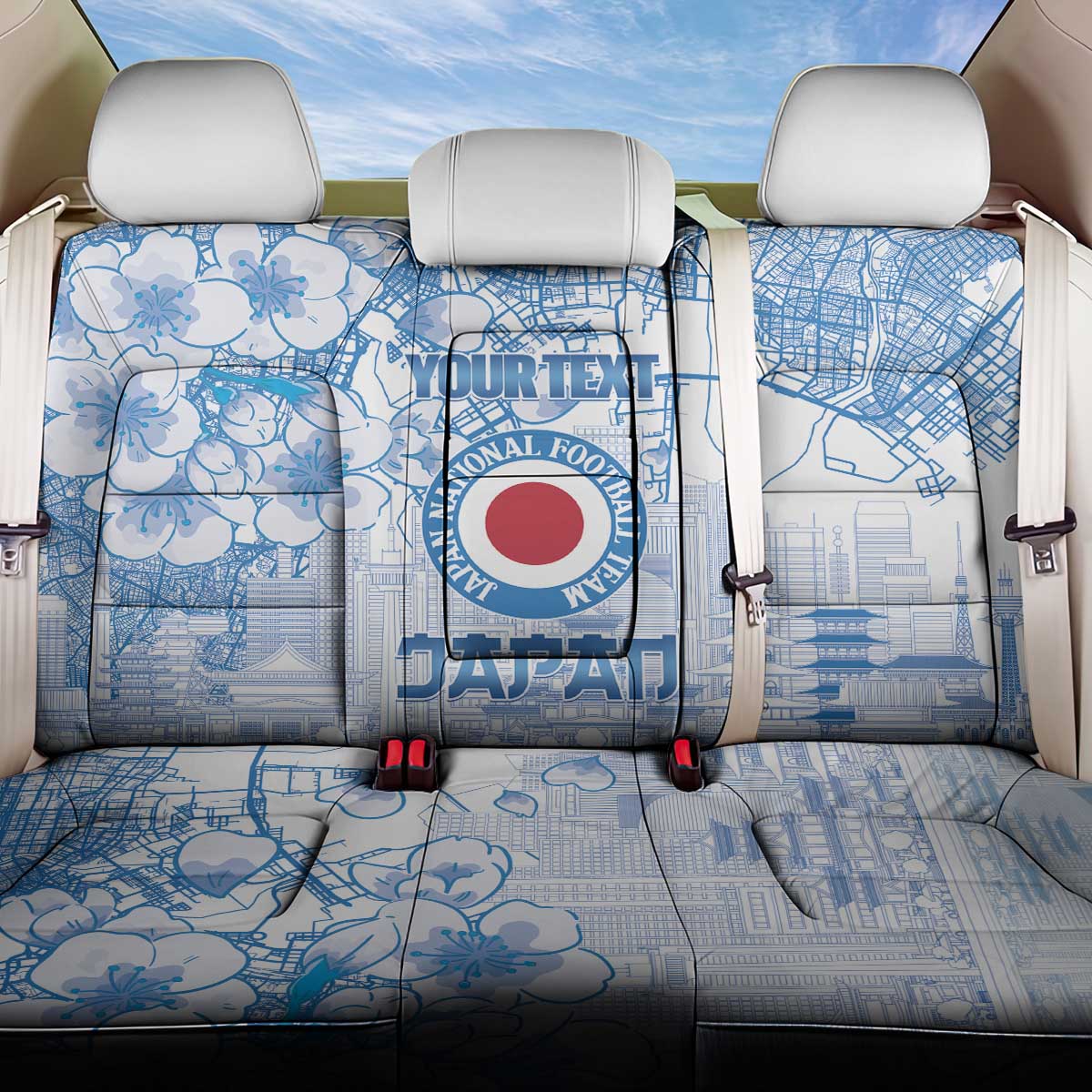 Custom Japan Football Back Car Seat Cover Go Samurai Blue Sakura Tokyo Style