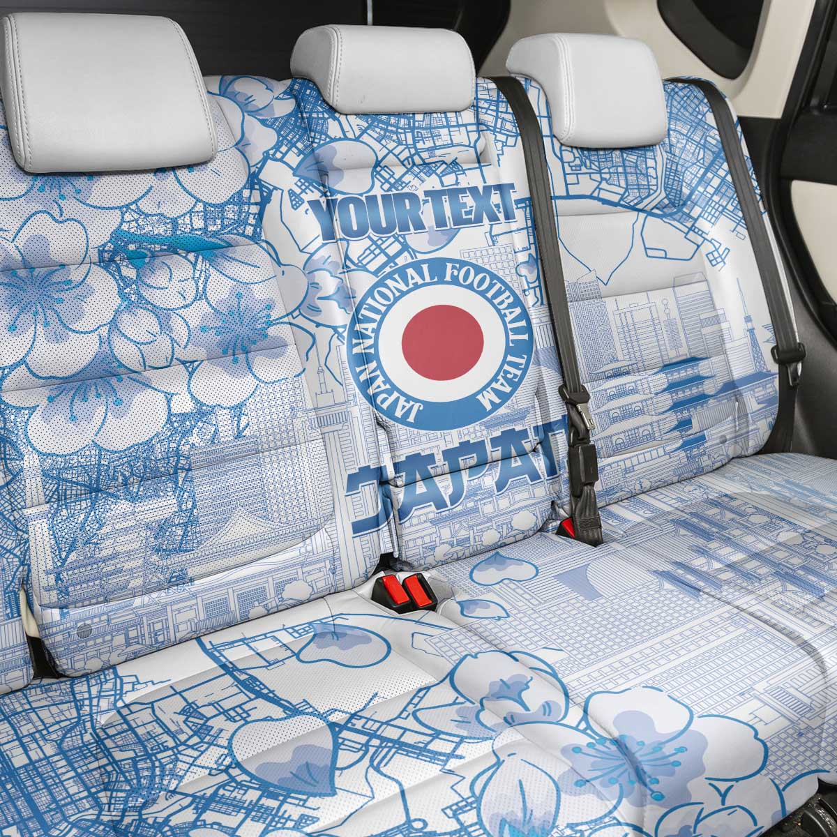 Custom Japan Football Back Car Seat Cover Go Samurai Blue Sakura Tokyo Style