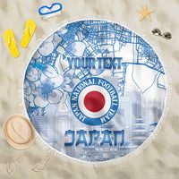 Custom Japan Football Beach Blanket Go Samurai Blue Sakura Tokyo Style
