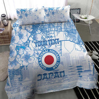 Custom Japan Football Bedding Set Go Samurai Blue Sakura Tokyo Style
