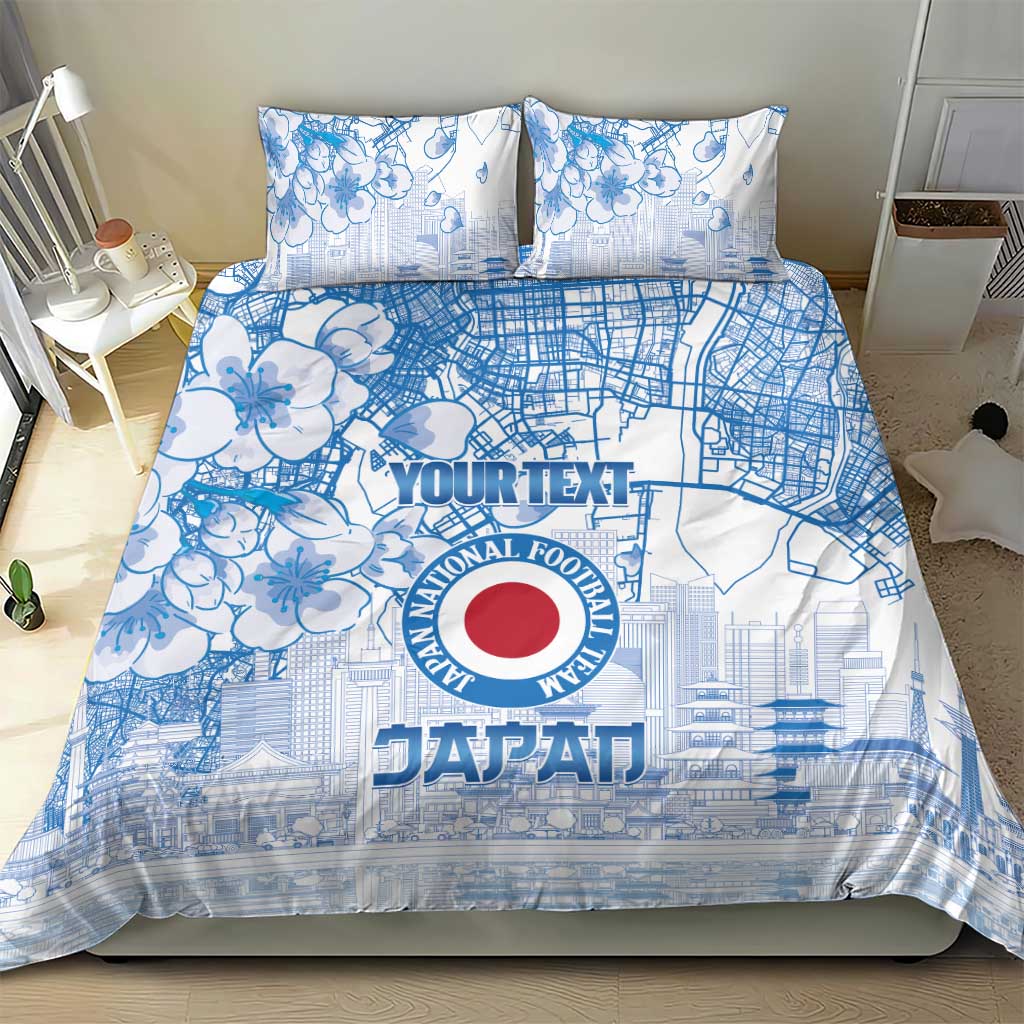 Custom Japan Football Bedding Set Go Samurai Blue Sakura Tokyo Style