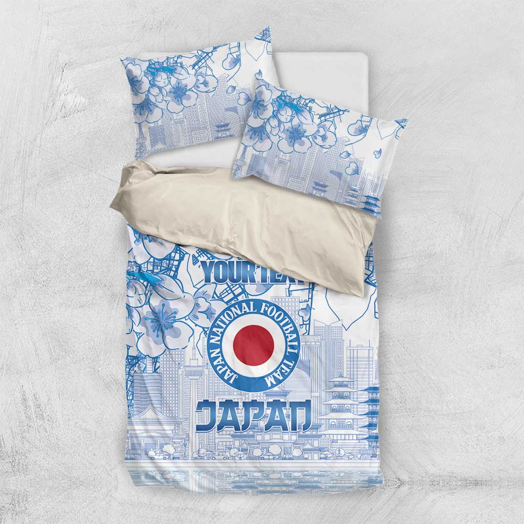 Custom Japan Football Bedding Set Go Samurai Blue Sakura Tokyo Style
