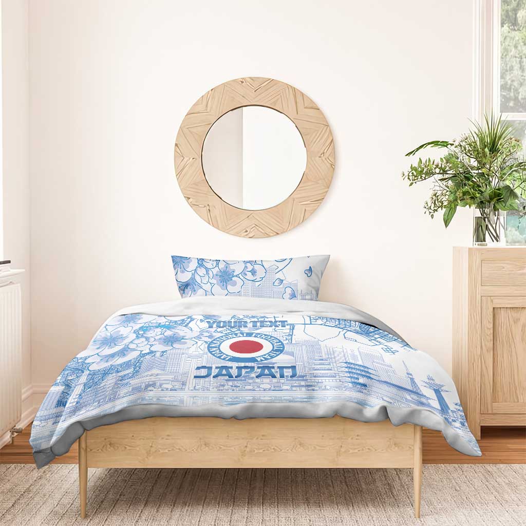 Custom Japan Football Bedding Set Go Samurai Blue Sakura Tokyo Style