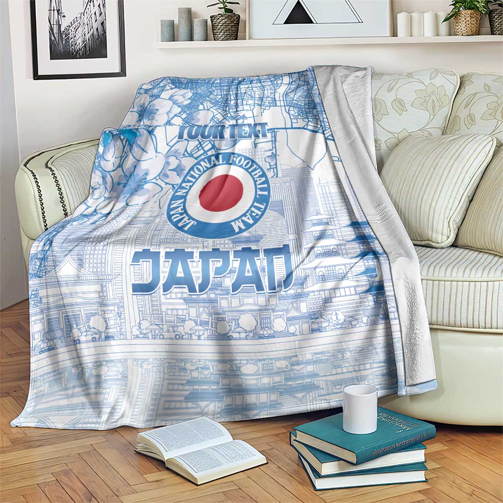 Custom Japan Football Blanket Go Samurai Blue Sakura Tokyo Style