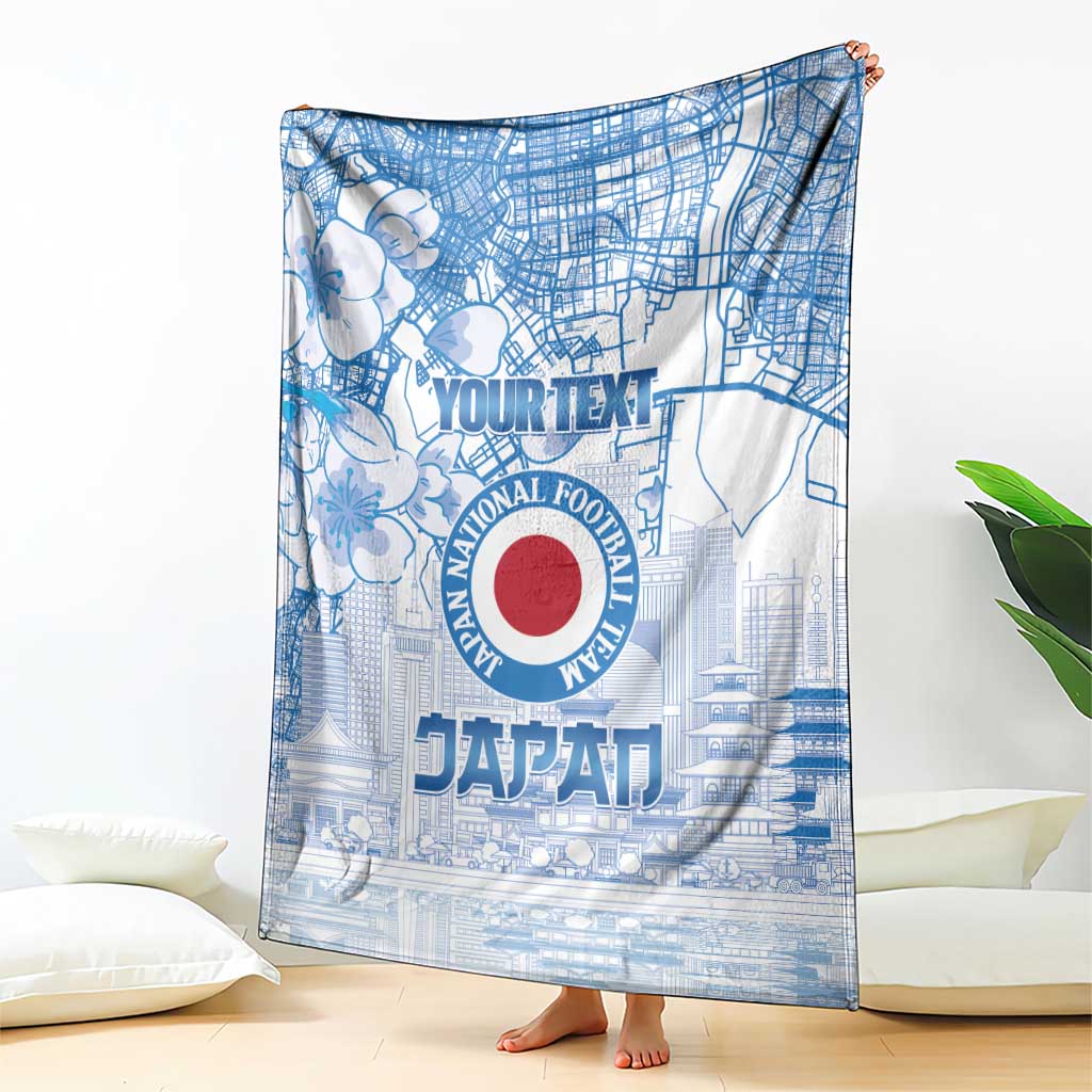 Custom Japan Football Blanket Go Samurai Blue Sakura Tokyo Style