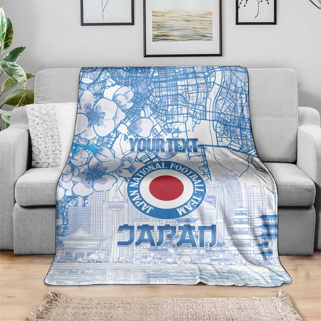 Custom Japan Football Blanket Go Samurai Blue Sakura Tokyo Style