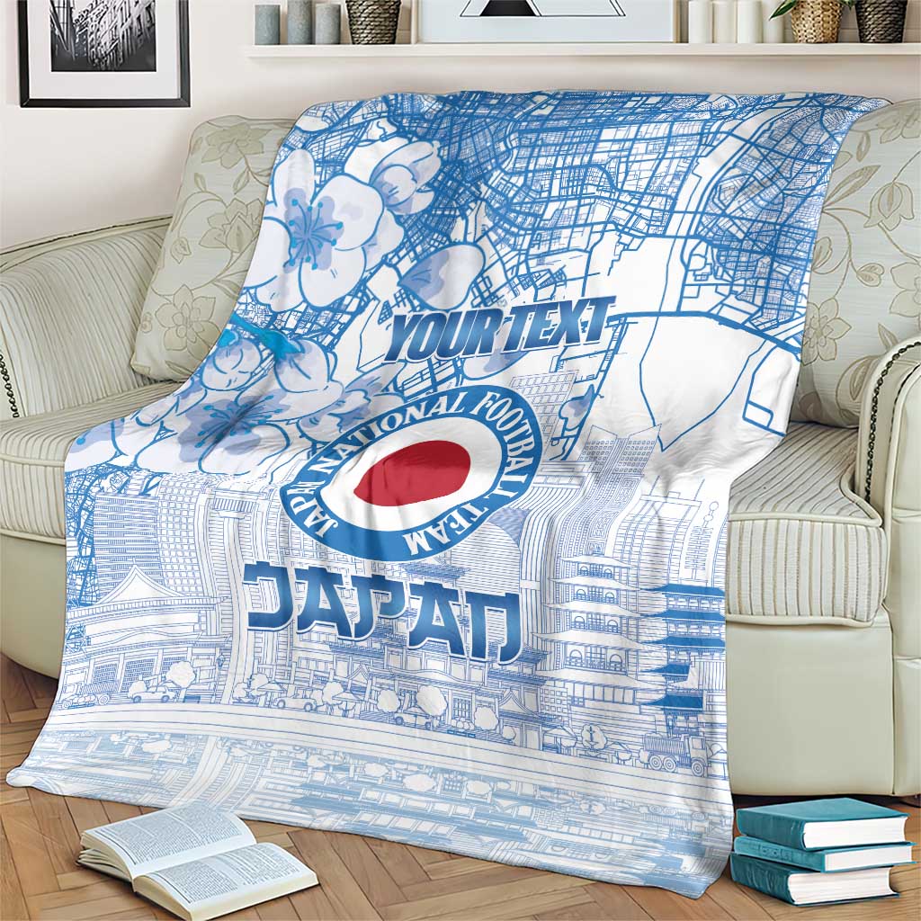 Custom Japan Football Blanket Go Samurai Blue Sakura Tokyo Style