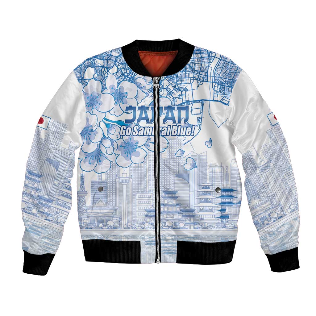 Custom Japan Football Bomber Jacket Go Samurai Blue Sakura Tokyo Style