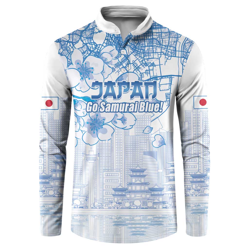 Custom Japan Football Button Sweatshirt Go Samurai Blue Sakura Tokyo Style