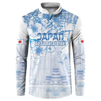 Custom Japan Football Button Sweatshirt Go Samurai Blue Sakura Tokyo Style
