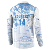 Custom Japan Football Button Sweatshirt Go Samurai Blue Sakura Tokyo Style