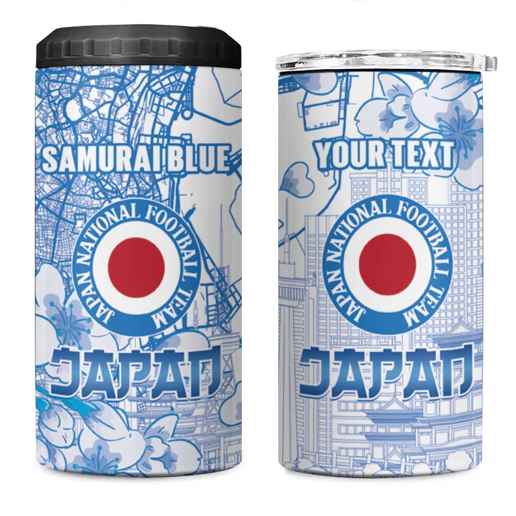 Custom Japan Football 4 in 1 Can Cooler Tumbler Go Samurai Blue Sakura Tokyo Style