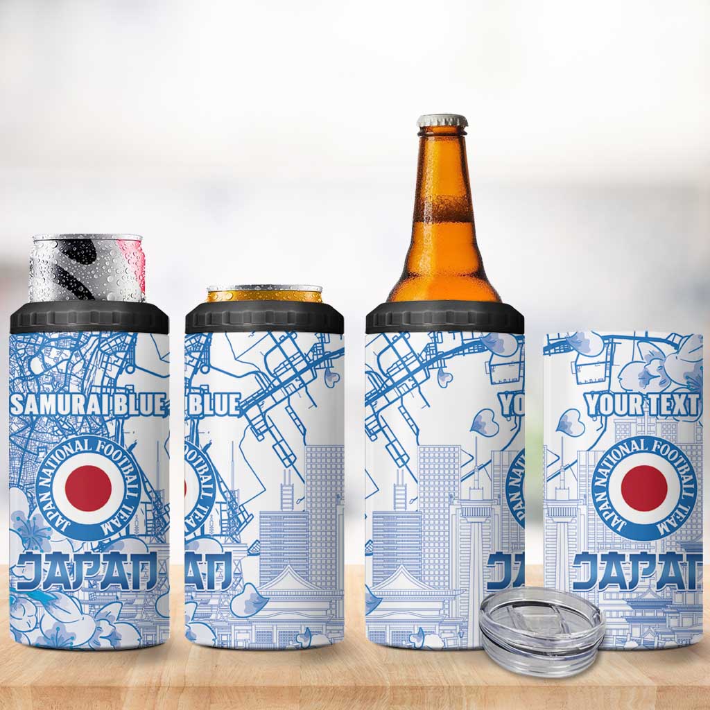Custom Japan Football 4 in 1 Can Cooler Tumbler Go Samurai Blue Sakura Tokyo Style